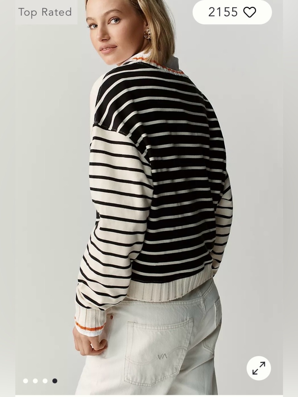 NWT Size XL - Anthropologie Striped Heart Sweatshirt 84% Cotton - Picture 4 of 16